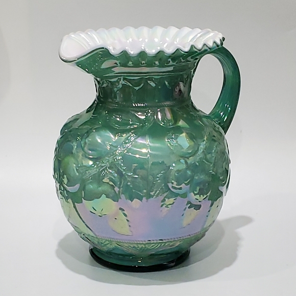 Fenton 95th Museum Collection Irredescent Apple Tree Green Overlay Pitcher - Picture 16 of 16